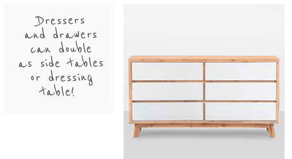 chest of drawers, the one on the left is acacia wood with six white drawers